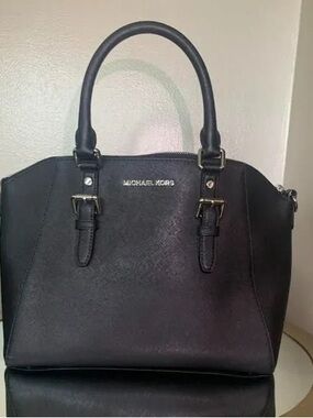 Michael Kors Black Leather Dome Satchel with Gold Hardware